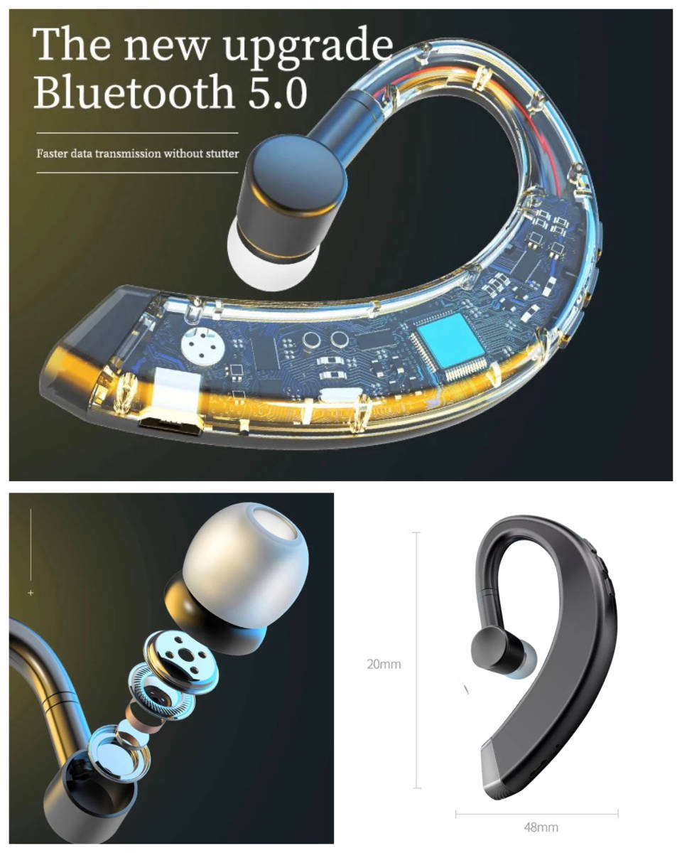 Bluetooth イヤホン ワイヤレスイヤホン 耳掛け型 イヤフォン イヤホンマイク 片耳 USB 充電 高音質 超軽量 テレワーク ブルーの画像6