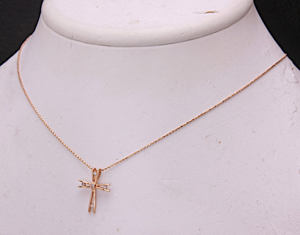 { pawnshop exhibition } Folli Follie *k18 natural diamond Cross pendant necklace *C-5713