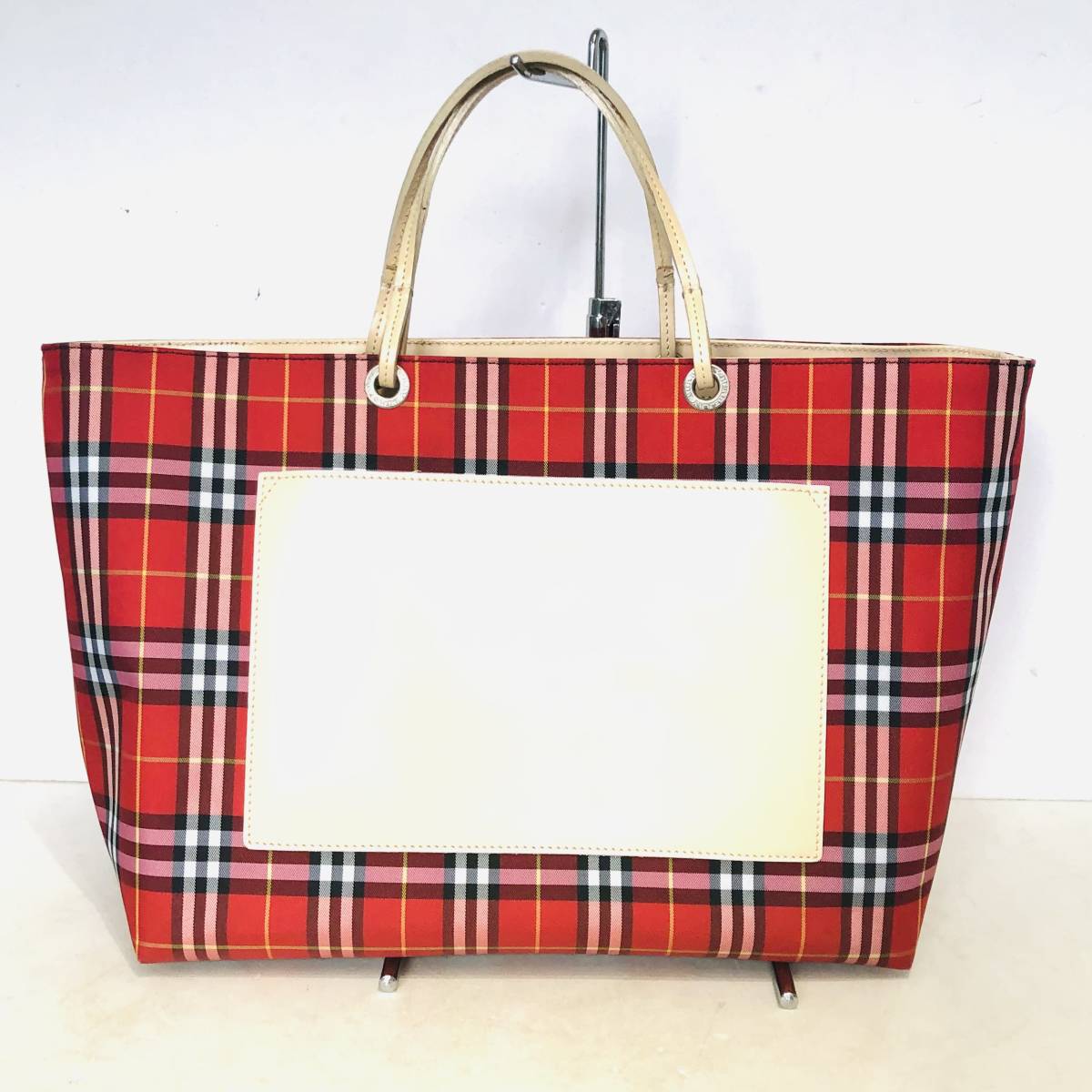 バーバリー BURBERRY ノバチェック トートバッグ 赤 キャンバス×レザー レディース A4収納の画像1