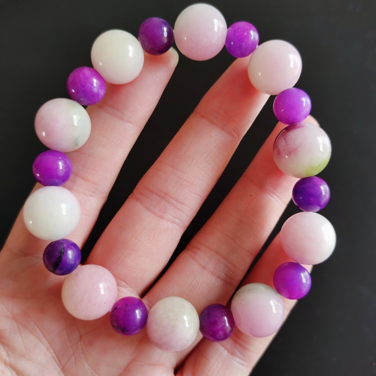 淡いピンクトルマリン12mm+スギライト8mm 女性用ブレスレット 魔除け腕輪