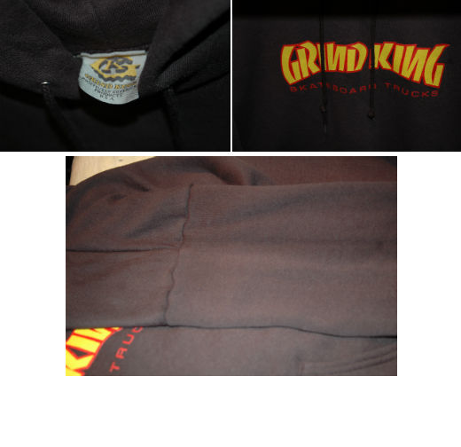 SALE ¥100円スタート デッドストック 90年代 GRIND KING SKATEBOARD TRUCKS グラインドキング フード スウェットシャツ BLK_画像3