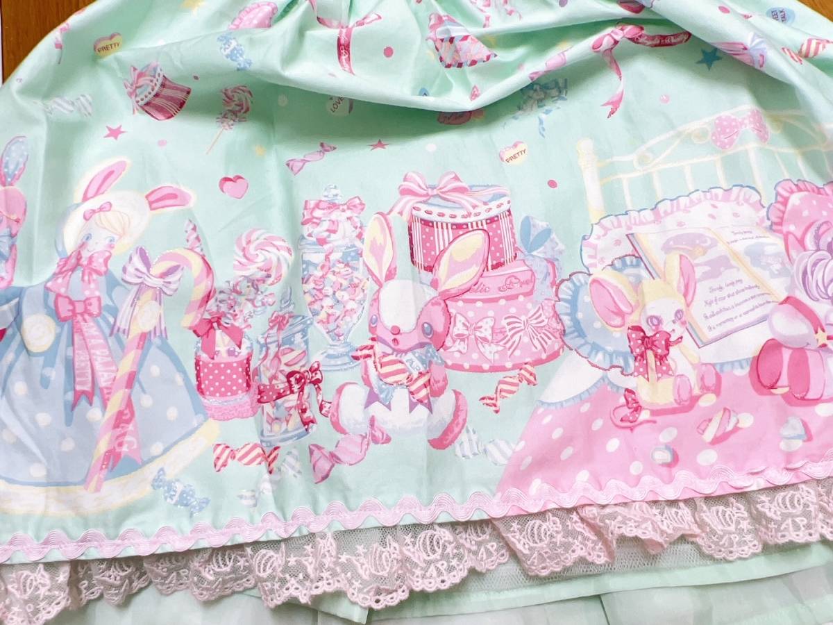 ★Angelic Pretty ドリーミィドールハウス スカート★TOY ポニー バニー 人気 ミント パステル_柄アップ