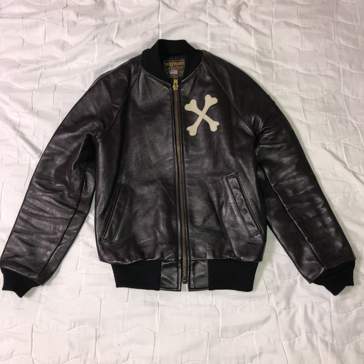 美品!VANSON バンソン×バックドロップ別注 クロスボーン ライダース