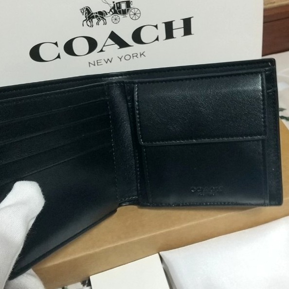 新品】COACH コーチメンズ二つ折り財布【ブラック】シグネチャー 小銭