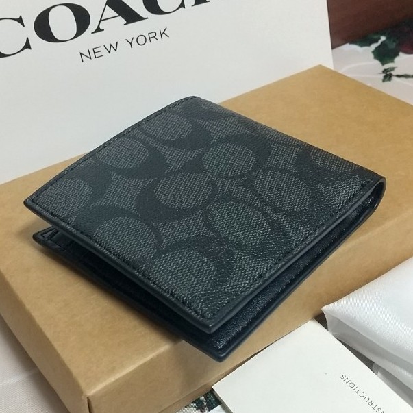 新品】COACH コーチメンズ二つ折り財布【ブラック】シグネチャー 小銭