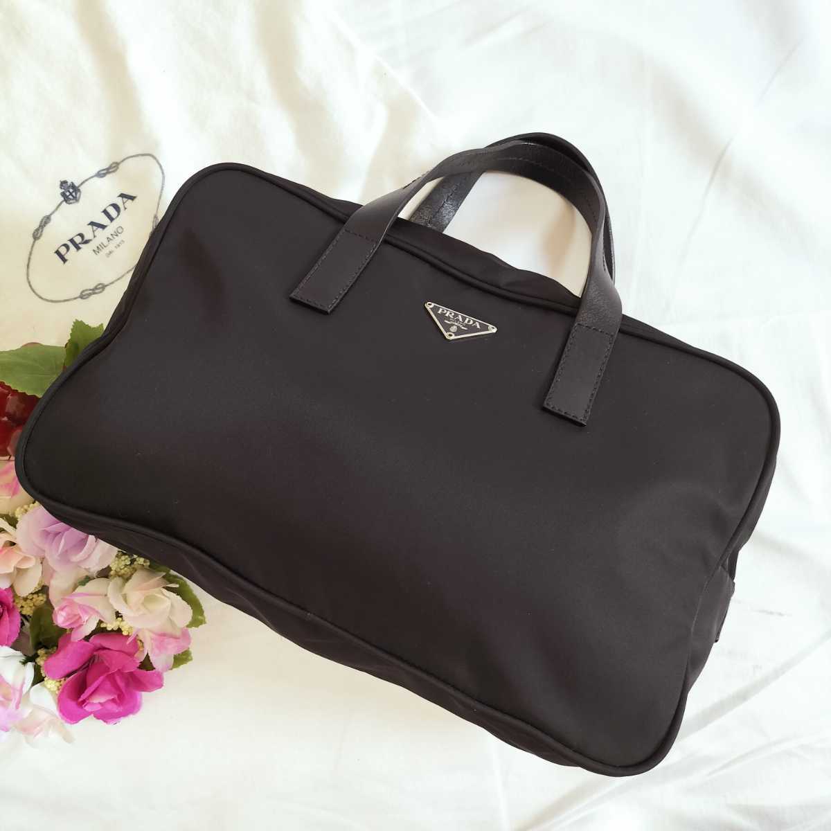 正規品 美品 PRADA プラダ ナイロン ハンドバッグ 三角ロゴ プレート