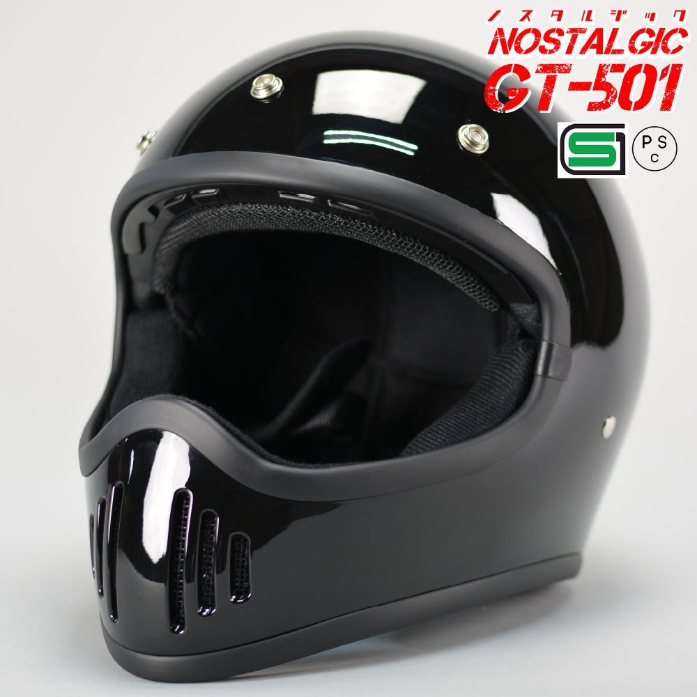GT501 ビンテージ ヘルメット オフロード 族ヘル フルフェイス GT-501 ノスタルジック ヘルメット ブラック_画像1