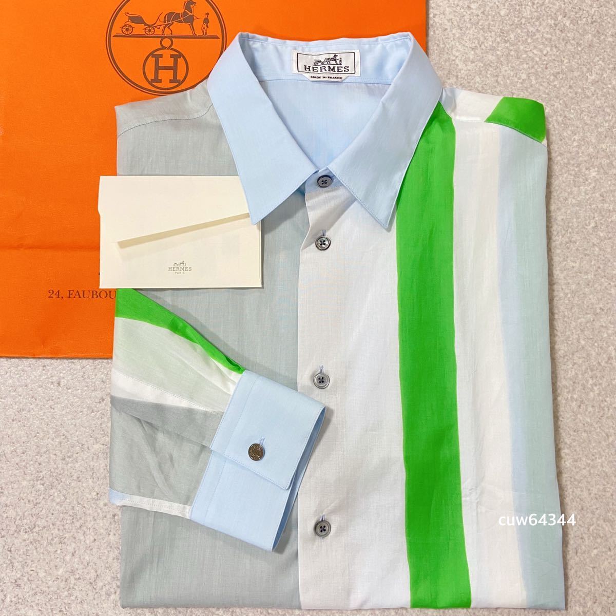 国内正規品 極美品 19SS～ 43/17（XL対応）Hermes エルメス 究極 コレクション 長袖 シャツ コットン MIXカラー レシート・スペアボタン_画像1