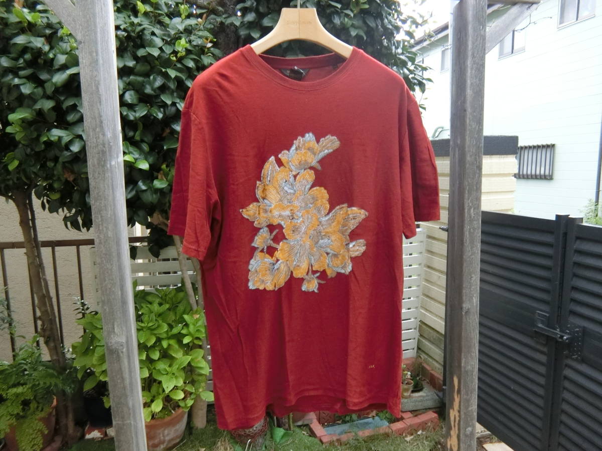 日本上陸50周年Tシャツ　Ermenegildo Zegna エルメネジルドゼニア Tシャツ 　エンジ　 刺繍 フロッキー　国内正規品　定価50000円