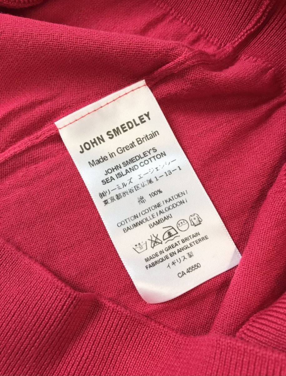 (D) JOHN SMEDLEY ジョンスメドレー 英国製 コットン ニット M ピンク セーター_画像4