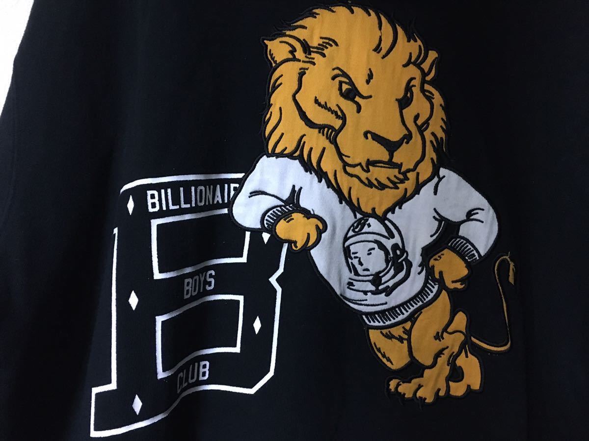 BILLIONAIRE BOYS CLUB ジップアップ フーディ 黒 パーカー グラフィック 刺繍 ライオン ロゴ(ビリオネアボーイズクラブ