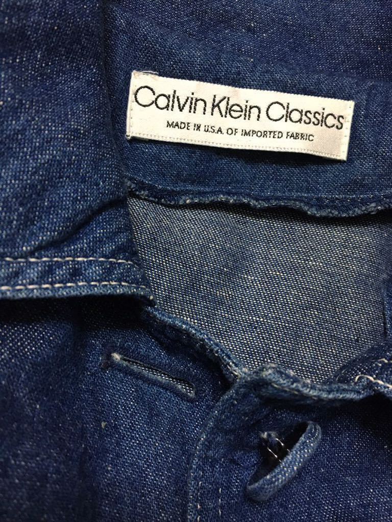 Calvin klein オールド USA製 コットンリネン デニム カバーオール インディゴ ジャケット オーバーサイズ ブルゾン アクションプリーツ ck_画像6