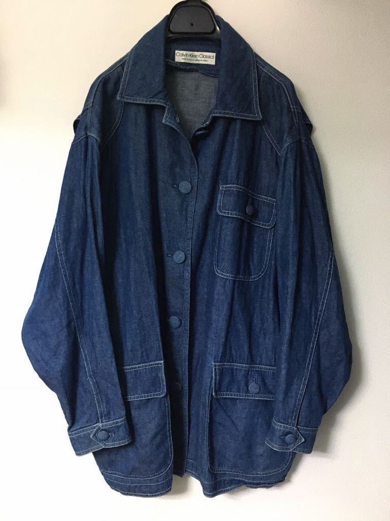 Calvin klein Old USA made cotton linen Denim coverall indigo jacket oversize blouson action pleat ck