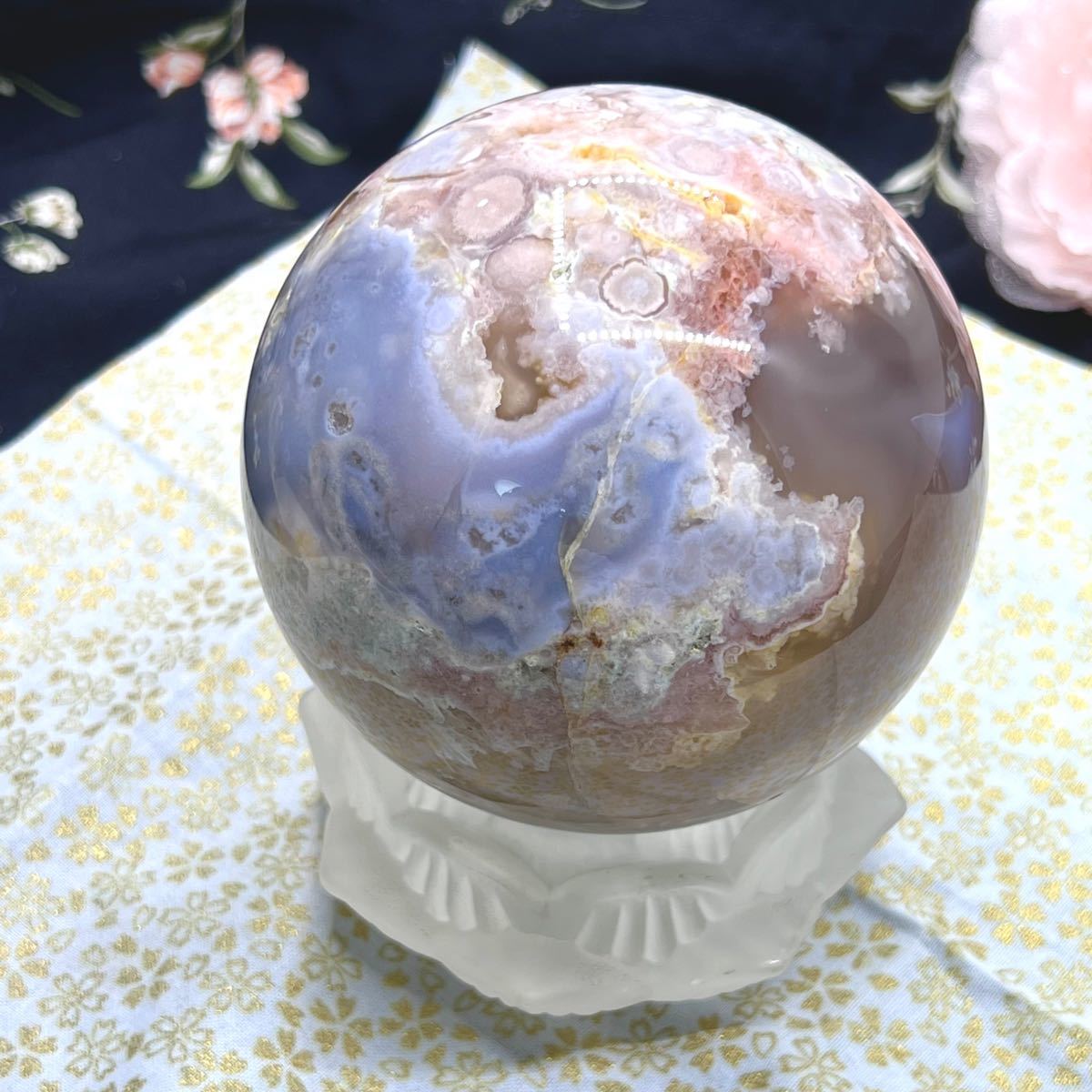 青空桜瑪瑙 高級 スフィア 丸玉 | alfasaac.com