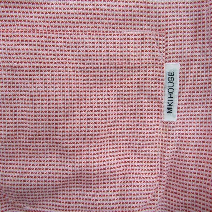  Miki House длинный рукав проверка оскфорд рубашка Logo бирка для мальчика 110 размер красный розовый Kids ребенок одежда MIKI HOUSE