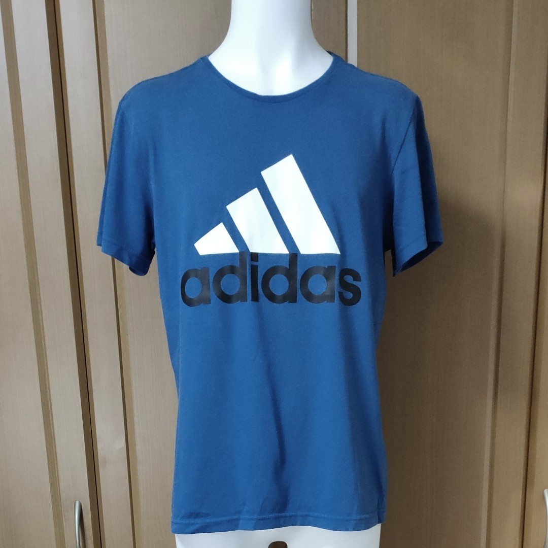 アディダス半袖TシャツM-L　ブルー　adidas SPORT ESSENTIALS 綿/ポリエステル  climaliteで快適
