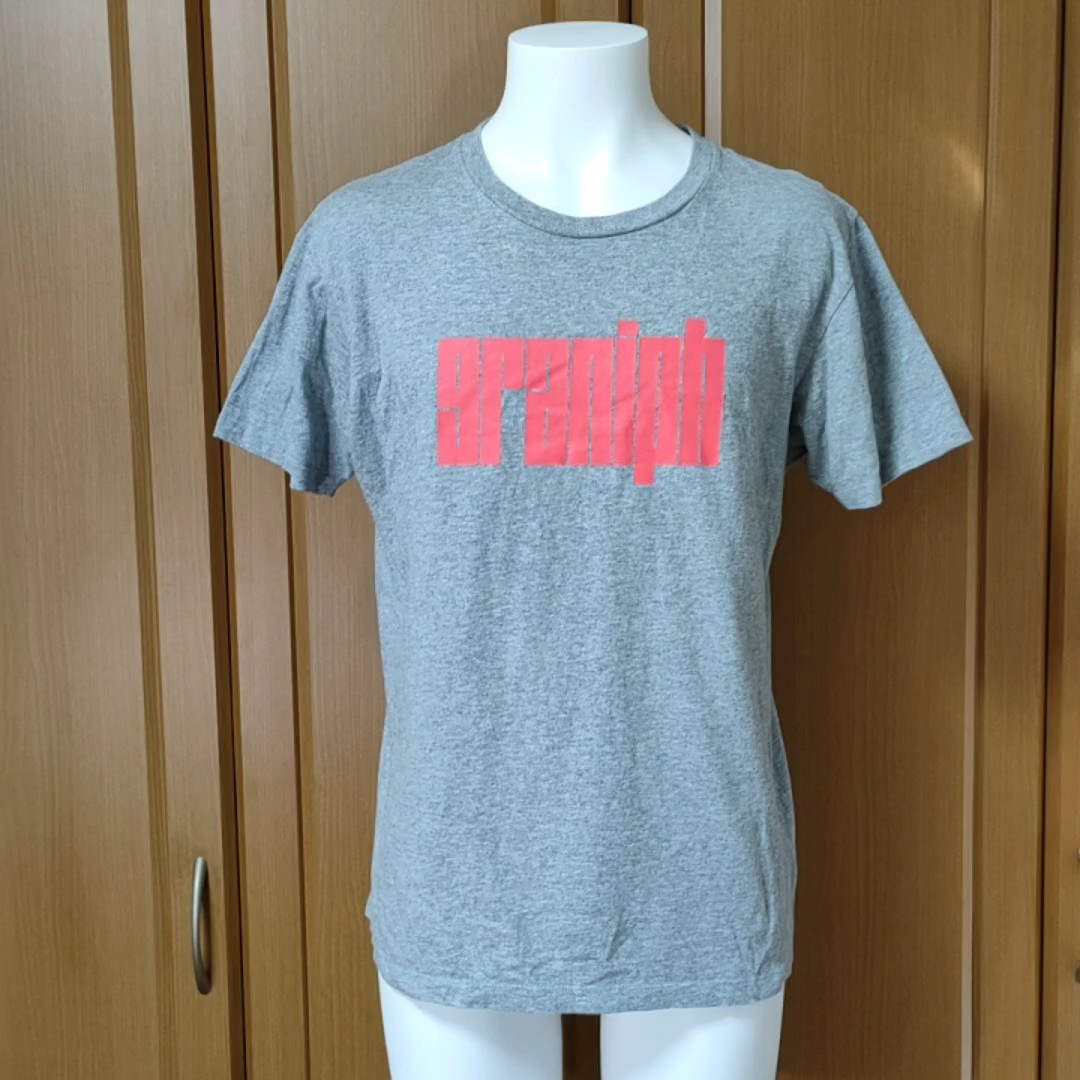 グラニフ半袖TシャツM 霜降りグレーボディに濃ピンク【graniph】ロゴプリントが映えます!