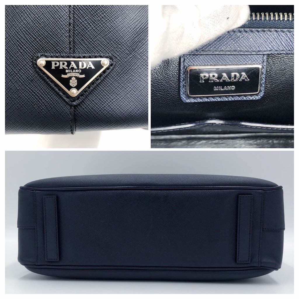 1円【最上級】PRADA プラダ 三角ロゴプレート ハンドバッグ ブリーフケース サフィアーノレザー 本革 ネイビー 紺色 メンズ ビジネスバッグ_画像9