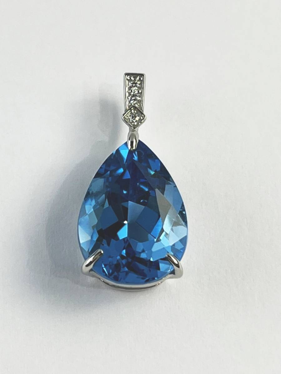 美品 ブルートパーズ 13.50ct 大粒 ネックレストップ ペアシェイプ