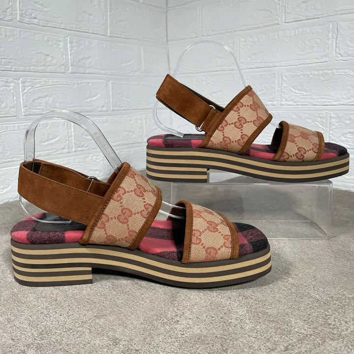未使用 GUCCI グッチ サンダル ロゴ チェック GG シェリーライン 箱付