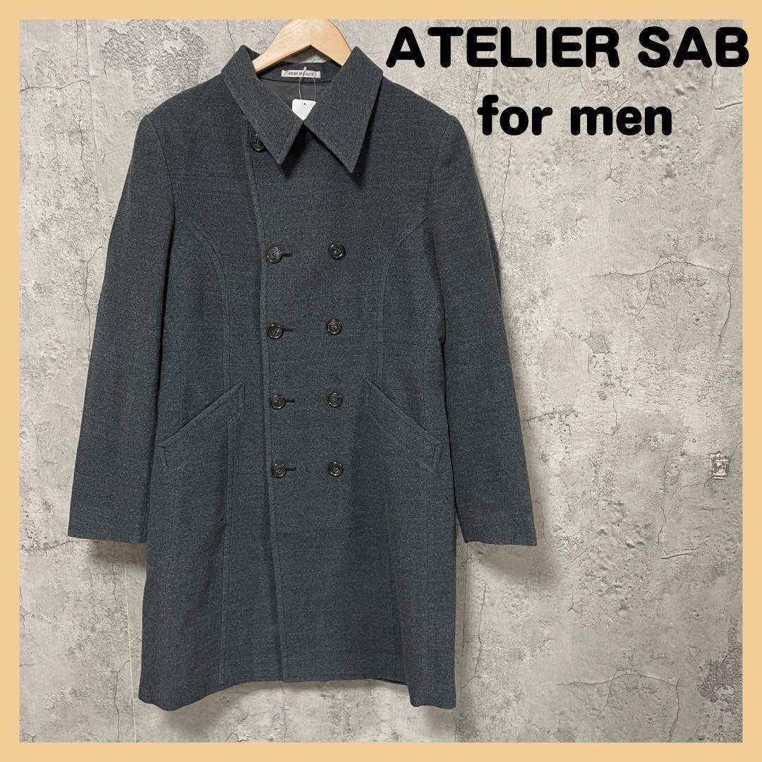 新品定価31320円 アトリエサブ ATELIER SAB for men ロングコート オーバーサイズ トレンチコート ウール サイズＦ グレー コート 玉FL1587_画像1