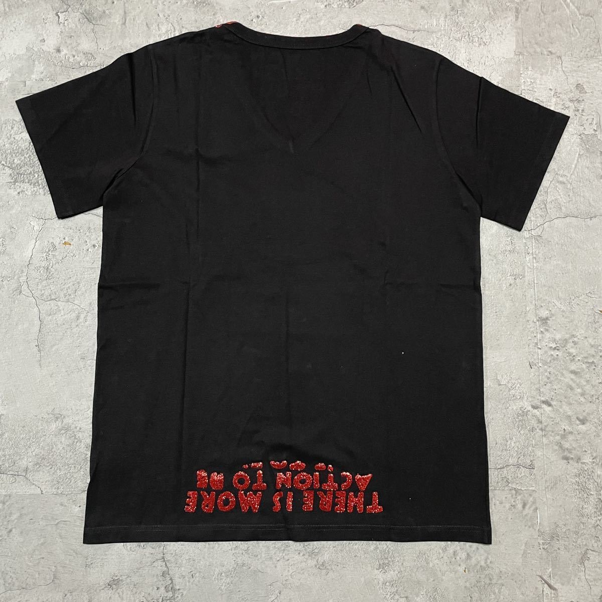 新品定価19800円 MM6 エムエムシックス メゾンマルジェラ AIDS エイズT チャリティ Vネック 半袖 Tシャツ ラメプリント 玉FL1665_画像5