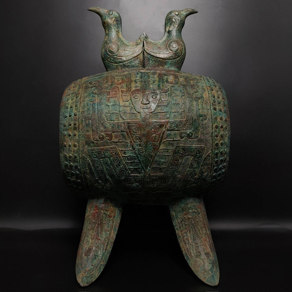 上品】 【超珍館蔵・商周・青銅製・雙鳥鼓】置物・古賞物・古美術品 ...