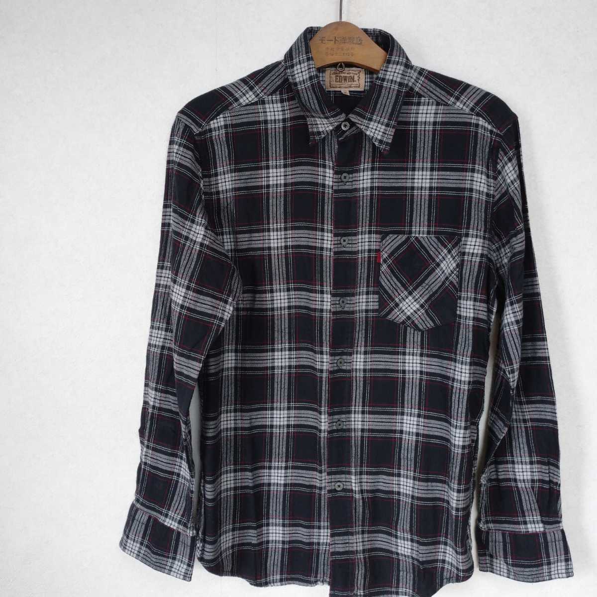 EDWIN 綿100 ネルシャツ 黒チェック M_画像2