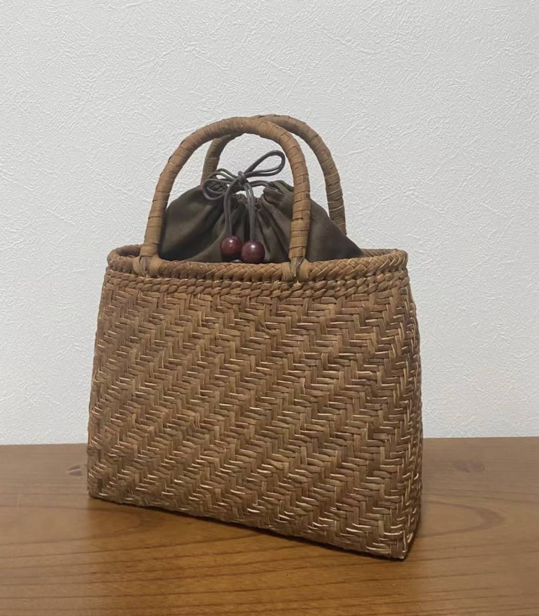 未使用品 長野産1番皮 極細3ミリ蔓 職人手編み 二本飛び網代編み