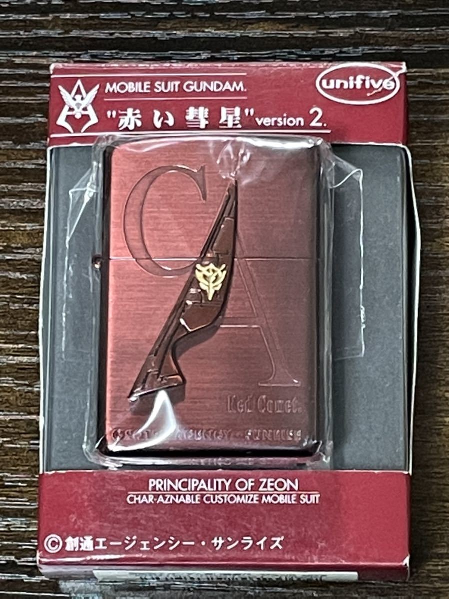 zippo 機動戦士ガンダム 赤い彗星 ver. 2 GUNDAM MOBILE SUIT 2002年製 ZEON SUNRISE 立体メタル 2面加工品 専用ケース 保証書