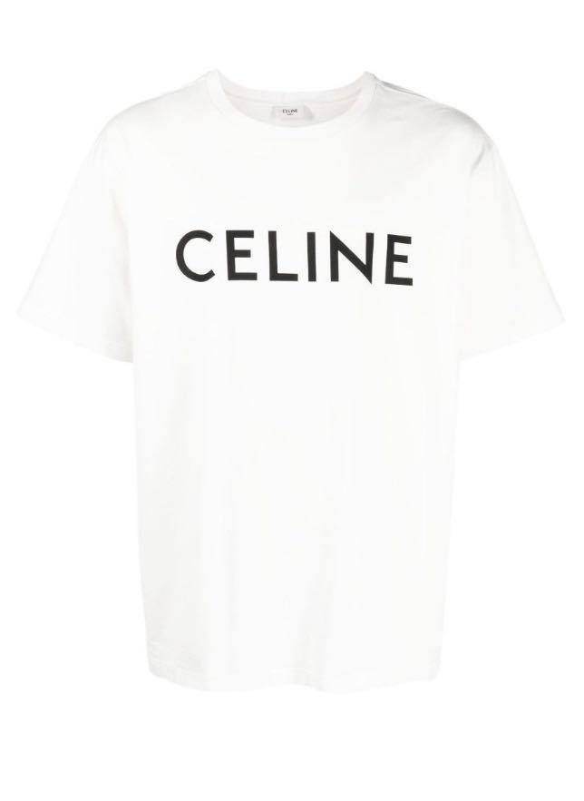 正規 19SS CELINE セリーヌ Hedi Slimane エディスリマン ロゴ プリント クルーネック Tシャツ 白 XL X008370E