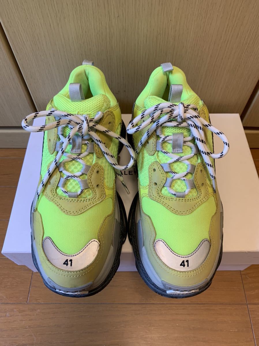 正規 未使用 BALENCIAGA バレンシアガ triple S トリプル エス 蛍光 ネオン イエロー 黄 ダッド スニーカー 41 512175