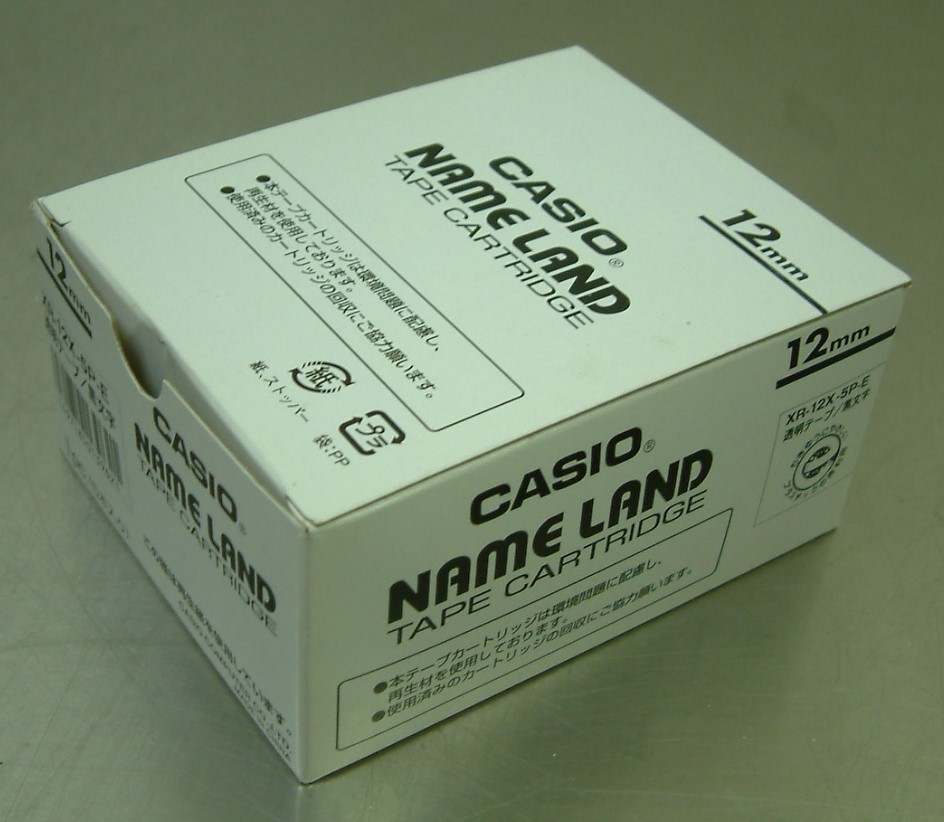  Casio label lighter name Land original tape 12mm XR-12X-5P-E transparent . black character 5ps.