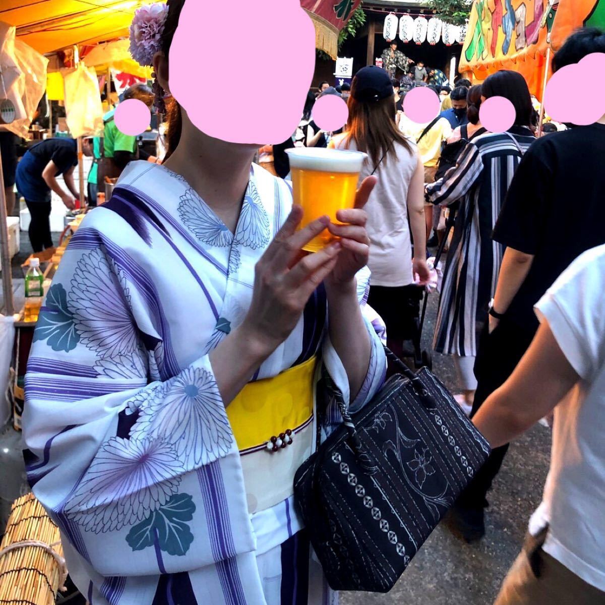 撫松庵 浴衣 菊 矢羽 ストライプ 白地 祭 セオα 雨の日も大丈夫 紫