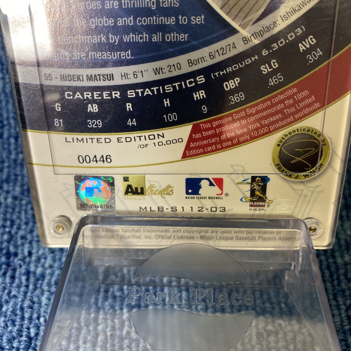 ヤンキース　100周年記念　松井秀喜　限定　シリアルナンバー　金箔サインカード　MLB ホログラムナンバー　hologram authentic レア_画像9