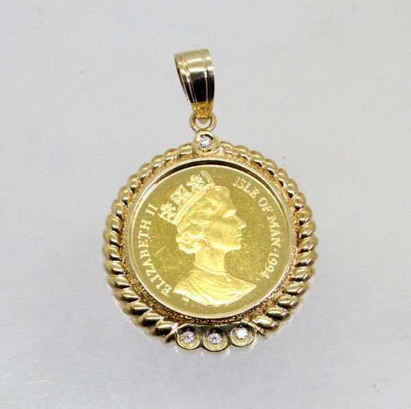 信頼への信頼 ◎中古美品◎18金枠 ダイヤ 0.07ct 5分の1オンス 純金コイン ペンダント プラチナ