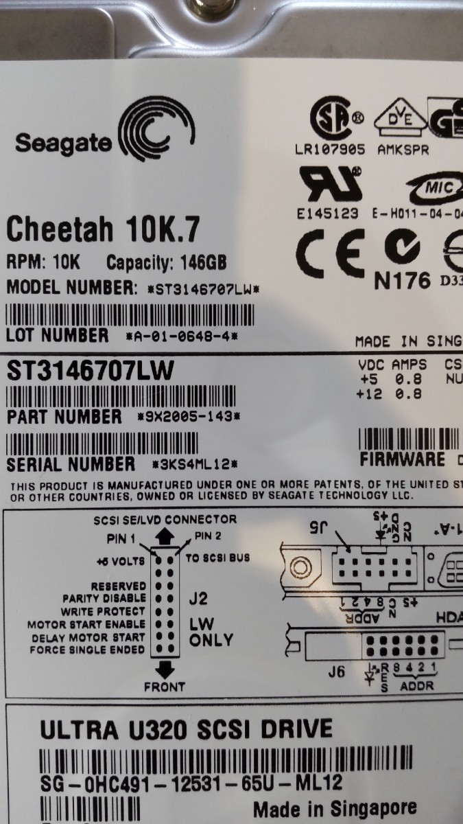 【SCSI HDD】Seagate Cheetah 10K.7 ST3146707LW（serial 3KS4ML12）