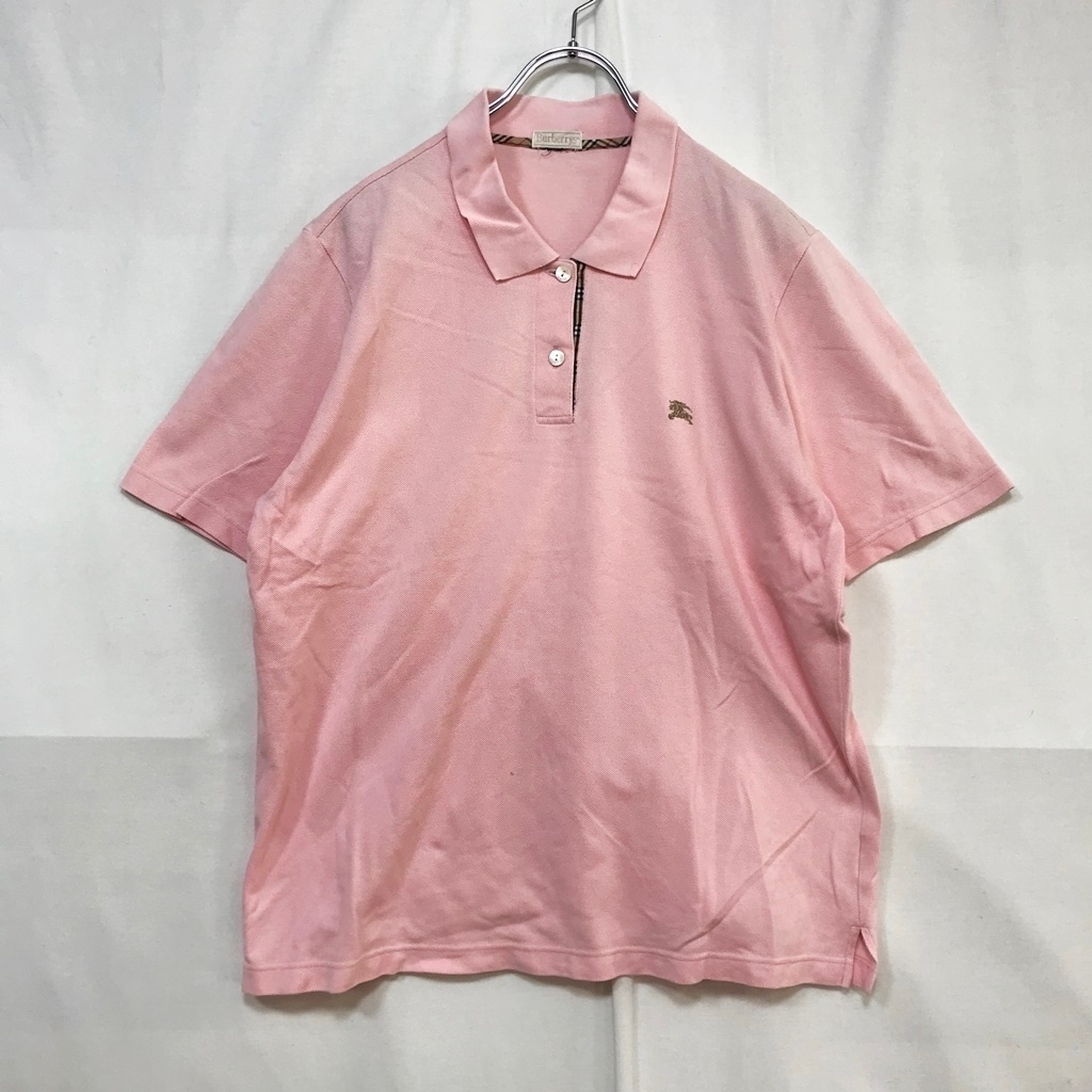 BURBERRYS/バーバリーズ 首元チェック半袖ポロシャツ コットン100％ ピンク サイズF_画像1