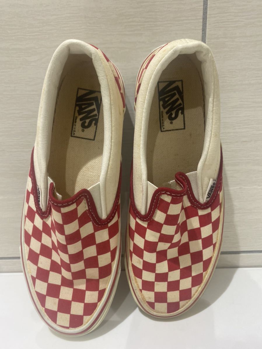 90s USA製 VANS スリッポン 赤×白 チェッカー US7.5 新品