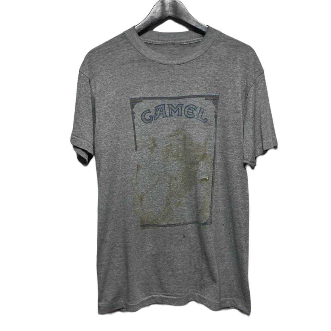 80s CAMEL キャメル タバコ 企業 半袖 Tシャツ GRY 染み込みプリント 霜降り 古着_画像1