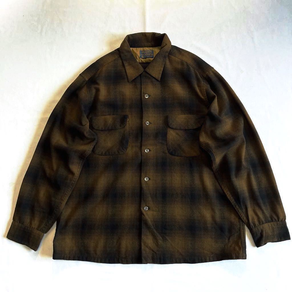 オンブレチェック♪美品 60s USA製 ペンドルトン ウールシャツ XL 黒