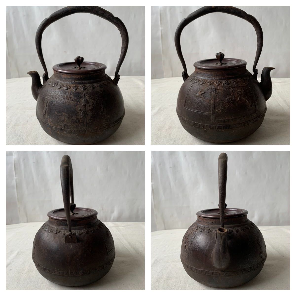 旧家蔵出し品 大正期 龍文堂造 銅蓋鉄瓶 煎茶道具茶器急須時代古玩古民