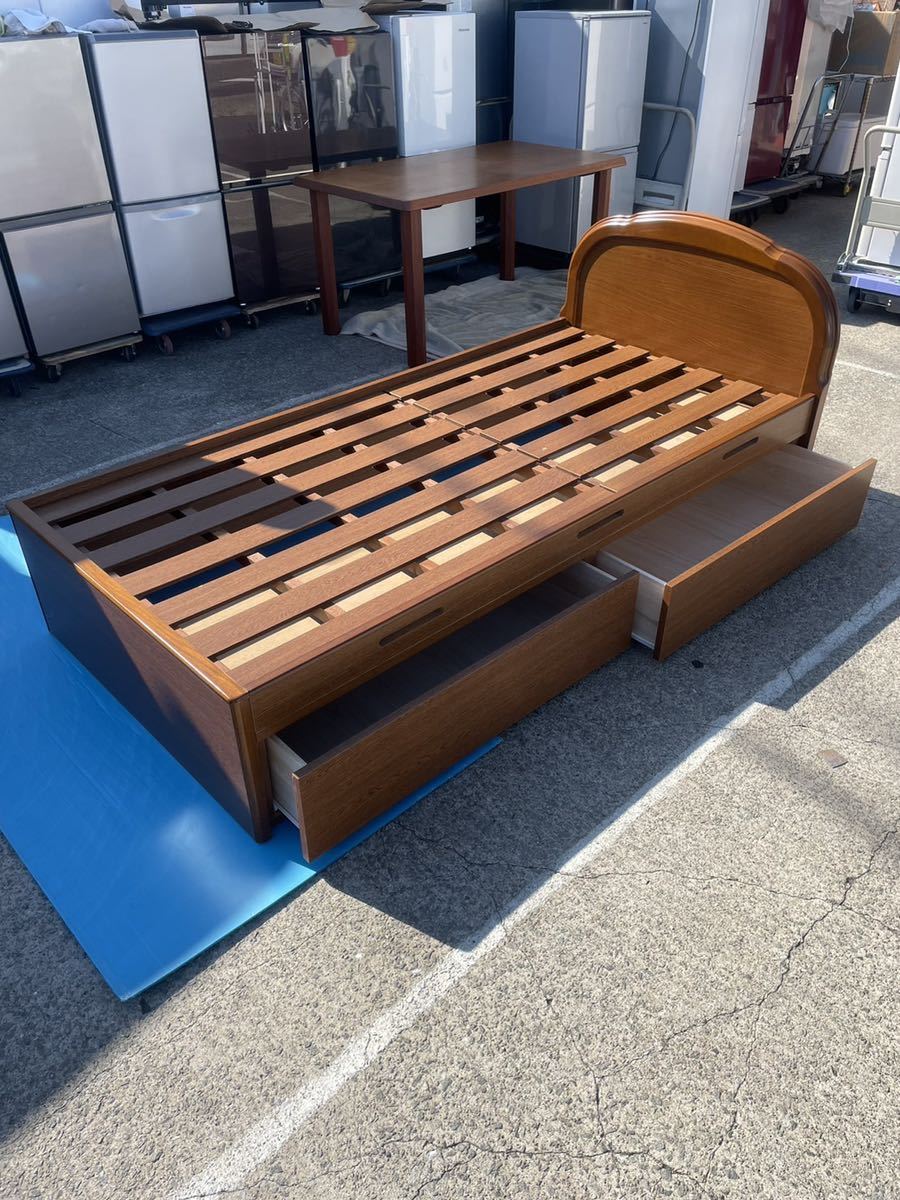 セミダブルベッド 木製 フレームのみ 嬉しい収納付き 自社配送可能地域 一つ買って一つ進呈 収納付き自社配 棚/ラック