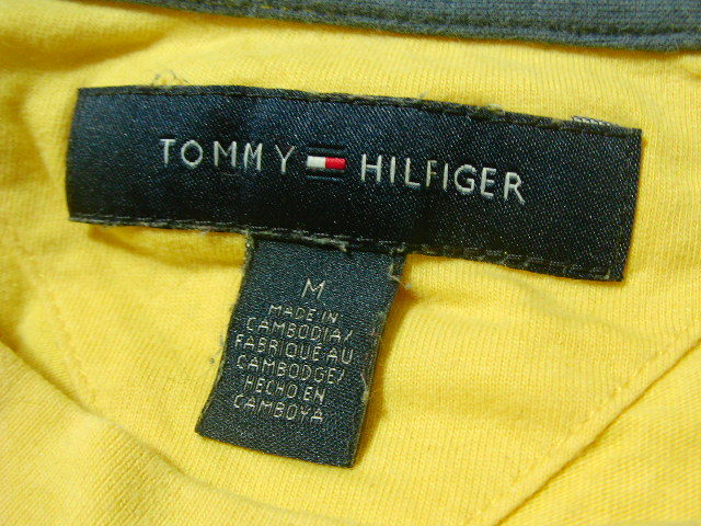 ssy5100 TOMMY HILFIGER 半袖 Tシャツ イエロー系 ■ フロントアップリケ ■ クルーネック Mサイズ トミーヒルフィガー_画像8