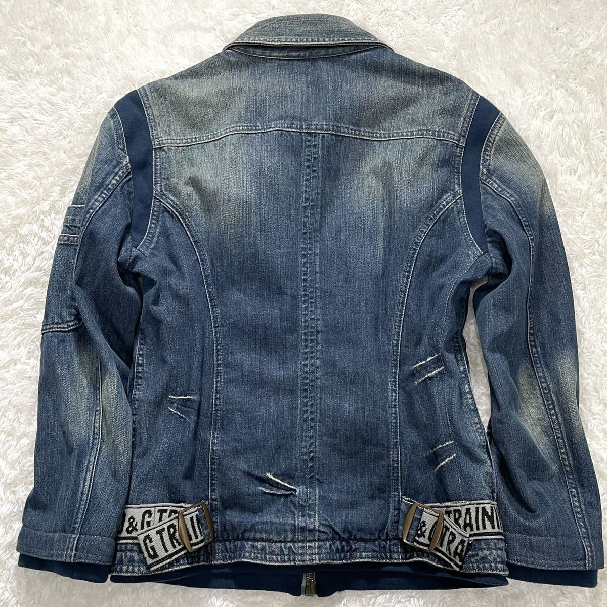 【希少XL】ドルチェ&ガッバーナ デニムジャケット DOLCE&GABBANA D&G 50 Gジャン ドルガバ ダメージ加工 ブルー インディゴ ロゴテープ