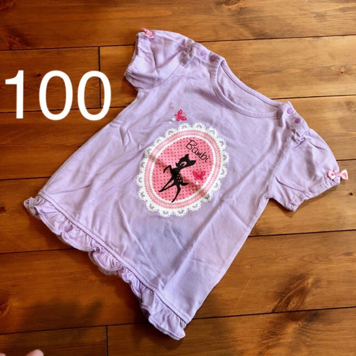 Tシャツ　半袖　100　女の子　バンビ　ラベンダー　パープル  ベルメゾン　ディズニー