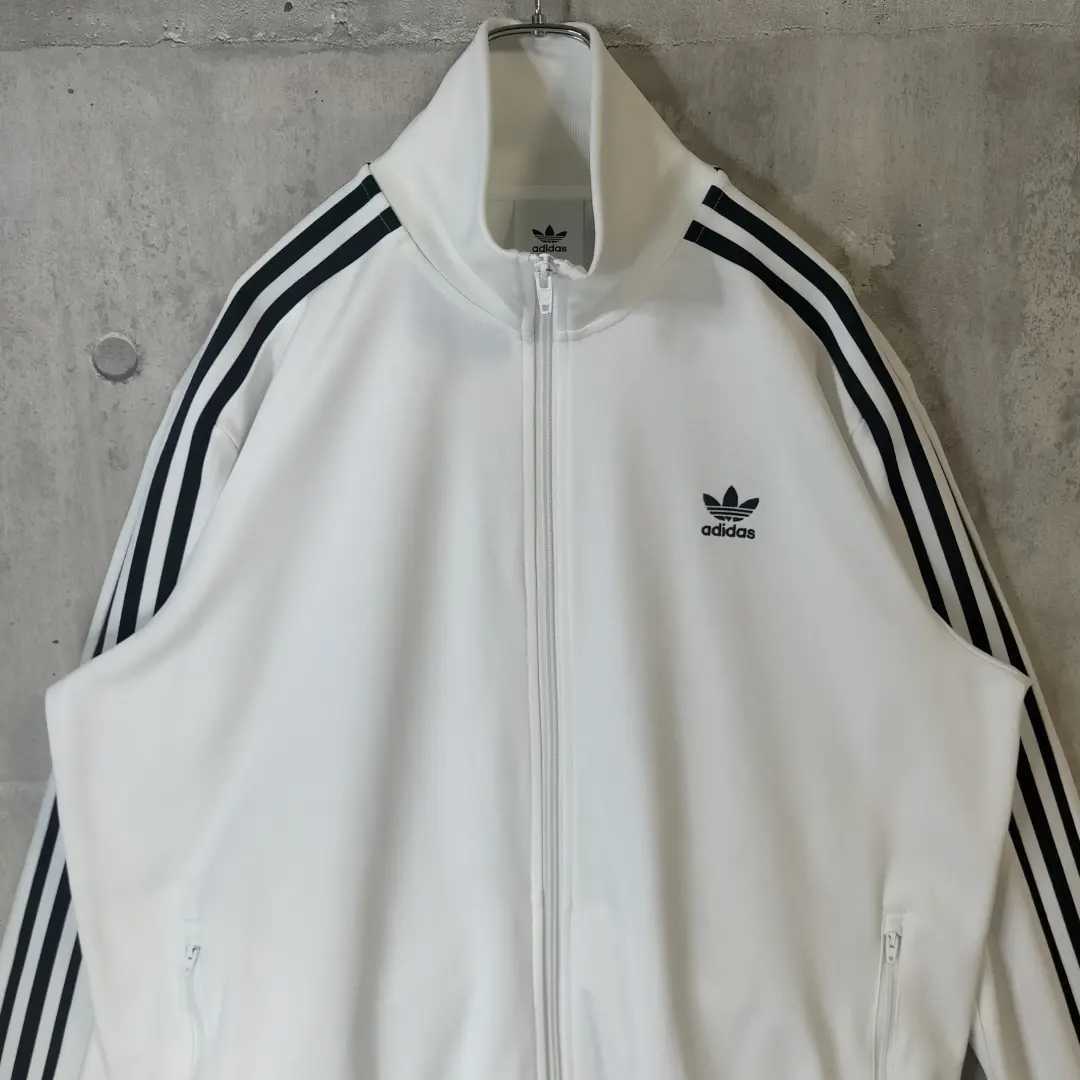 ビッグサイズ 5XL adidas アディダス トラックジャケット 白 黒 ホワイト ブラック White ブラック ジャージ 古着  トラックジャケット 三葉