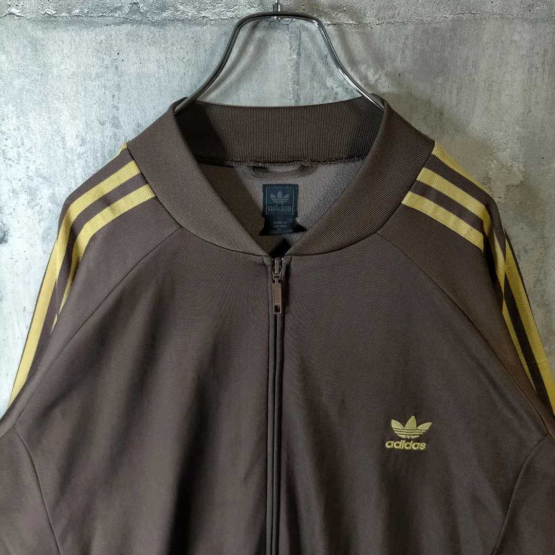 希少サイズ 4XL adidas アディダス 茶 金 刺繍 Brown Gold ブラウン ゴールド ヴィンテージ ジャージ 古着 上着  トラックジャケット 三つ葉