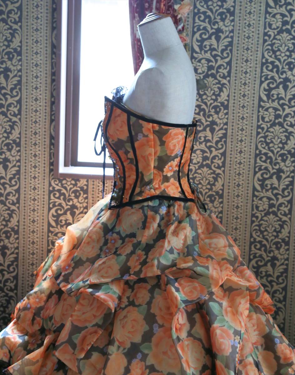 Rouge de BENIルージュドベニ高級ウエディングドレス編み上げ調節可能7号9号11号S～Lサイズ☆オレンジカラードレス_画像9