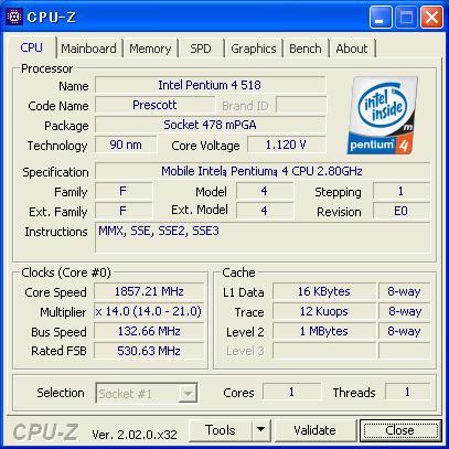 INTEL Mobile Pentium4 518 (2.80 GHz) Socket478 * enhancing version SpeedStep installing *